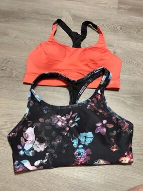 Avia Coral Racerback Sports Bra and Black racerback Floral sports bra (2 total)